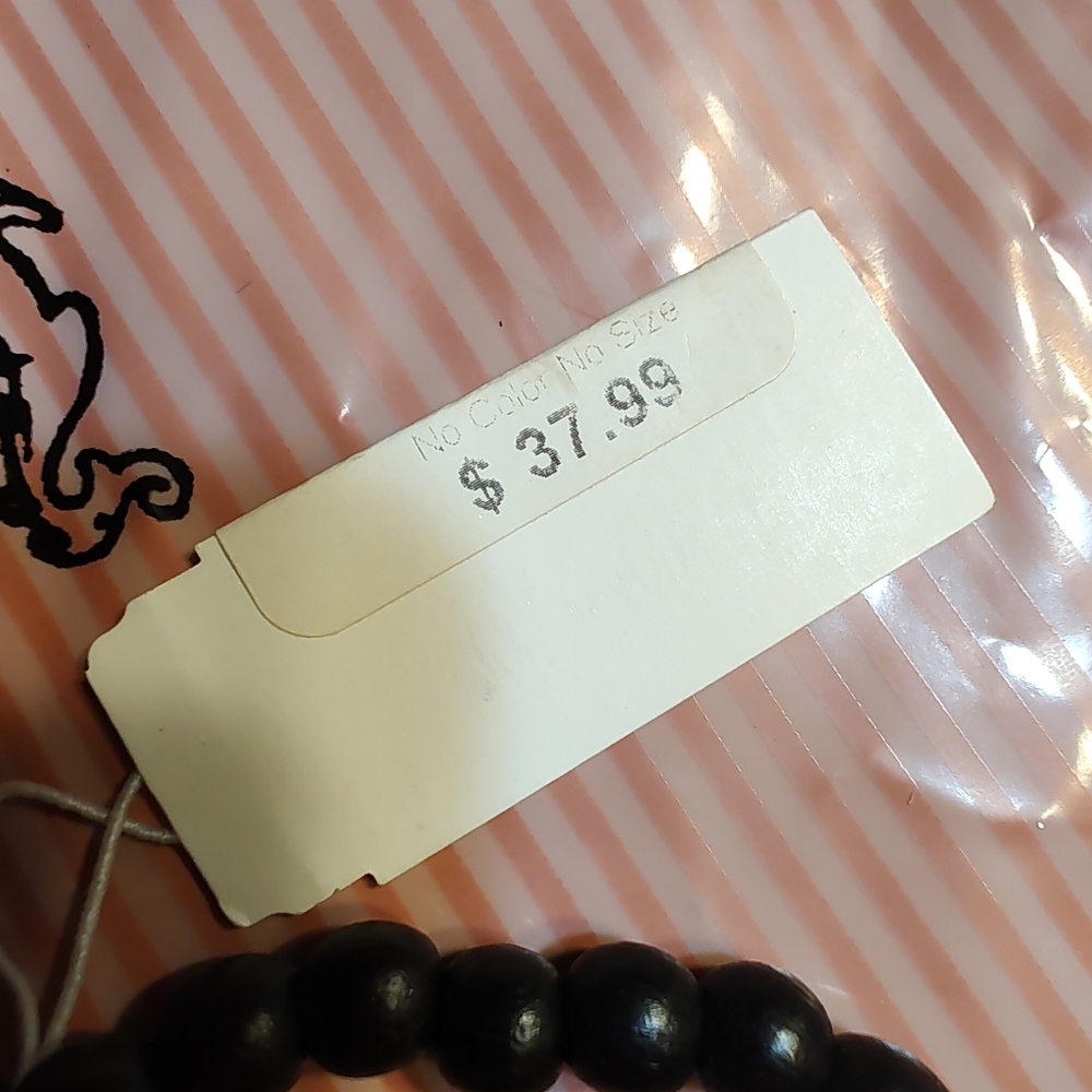 Wooden Painted Beaded Necklace, Black, Silver, Turquoise Beads, 40 Inch - Picture 4 of 4